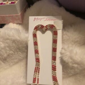 Betsey Johnson Red and Silver Candy Cane Earrings